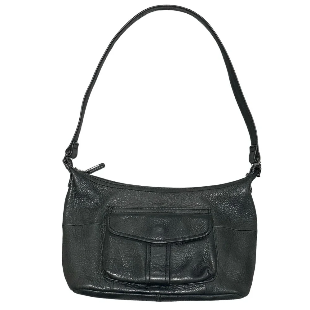 Vintage Fossil 1954 Black Supple Pebbled Leather Shoulder Bag 75082‎